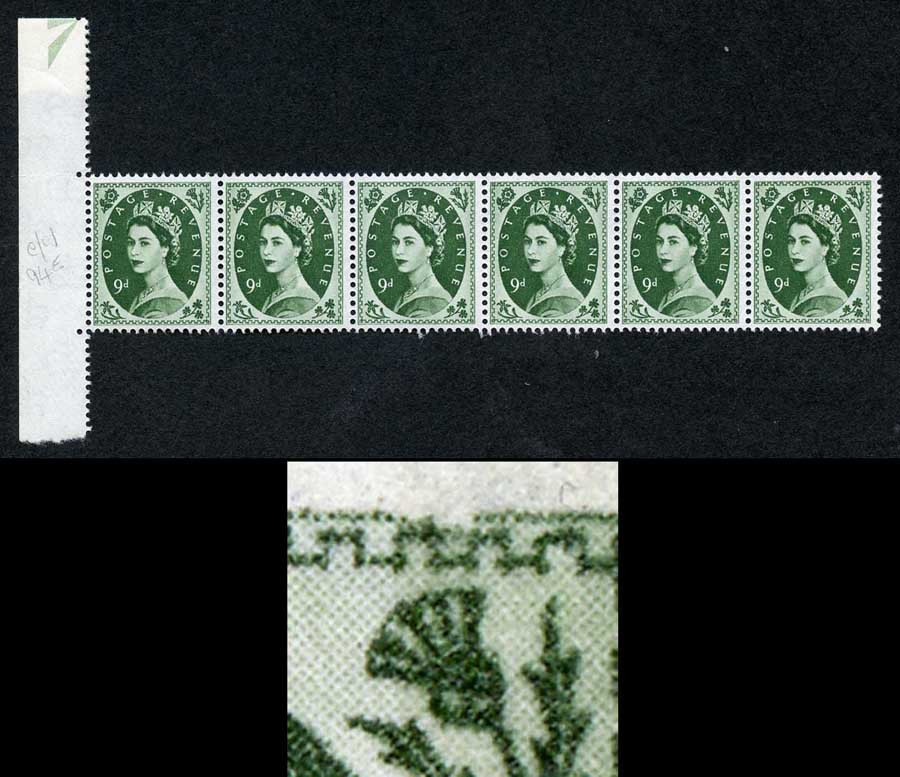s127b-9d-bronze-green-wilding-crowns-wmk-u-m-strip-6-with-frame-break-upper-rig