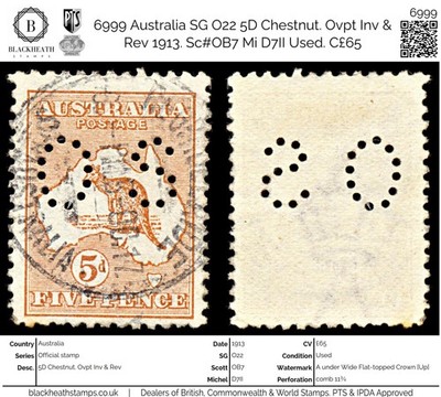 6999-australia-sg-o22-5d-chestnut-ovpt-inv-rev-1913-sc-ob7-mi-d7ii-used-c6