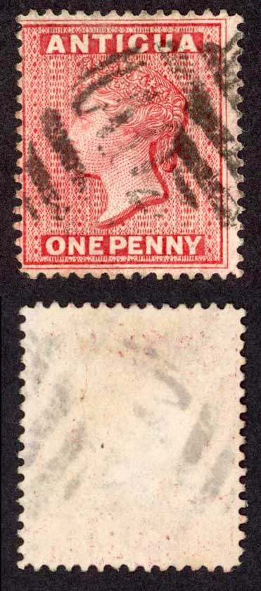 antigua-sg25-1d-carmine-red-wmk-crown-ca-perf-14-cat-3-75-pounds