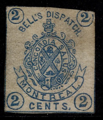 canada-qv-1864-2c-blue-on-white-montreal-bell-s-dispatch-label