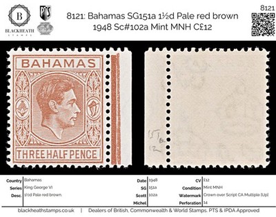 8121-bahamas-sg151a-1d-pale-red-brown-1948-sc-102a-mint-mnh-c12