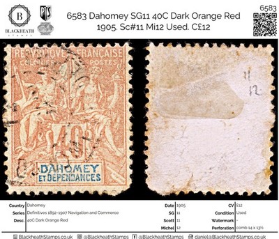 6583-dahomey-sg11-40c-dark-orange-red-1905-sc-11-mi12-used-c12