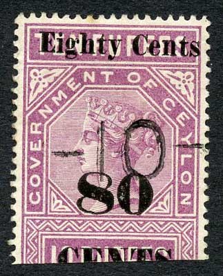 ceylon-telegraph-sgt109-80c-on-10r-rose-lilac-dint-at-base-of-8-and-0