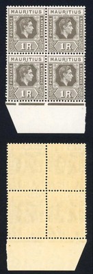 mauritius-sg260c-1949-1r-drab-on-chalky-paper-u-m-block-cat-220-pounds