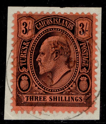 turks-caicos-islands-edvii-sg126-3s-black-red-fine-used-cds-pmk-on-piece