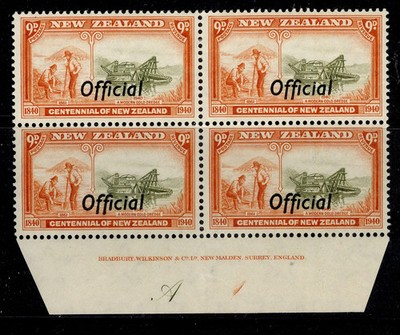 new-zealand-gvi-sg-o150-9d-olive-grn-verm-lh-mint-imprint-plate-a1-block