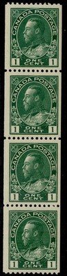 canada-gv-sg217-1c-blue-green-nh-mint-cat-112-coil-strip-x4