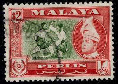 malaysia-perlis-qeii-sg39-2-bronze-green-scarlet-fine-used-cat-25