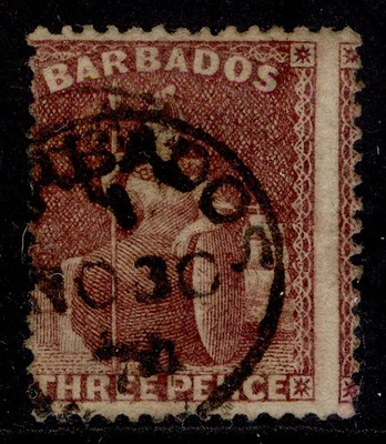 barbados-qv-sg63-3d-brown-purple-fine-used-cat-140-cds-pmk