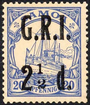 samoa-1914-sg-104-2-1-2d-on-20pf-ultramarine-vfm-cat-60-pounds