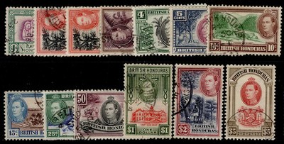 british-honduras-gvi-sg150-161-1938-47-kgvi-defins-set-2c-p12-fine-used