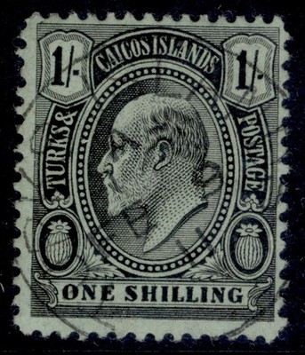 turks-caicos-islands-edvii-sg124-1s-blue-green-very-fine-used-cds