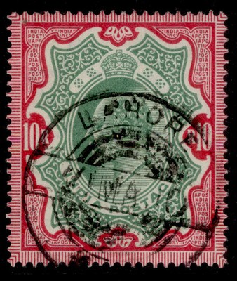 india-edvii-sg144-10r-green-carmine-fine-used-cat-30-telegraph-pmk