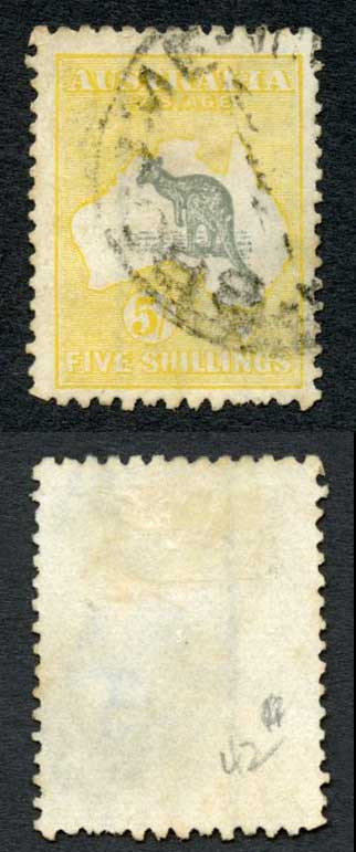 australia-sg42-5-grey-and-yellow-kangaroo-wmk-3rd-crown-cat-110
