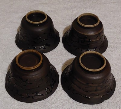 japanese-pottery-dishes-x-4-brown-pattern-outer-b-w-inner-9cm-dia-6cm-high