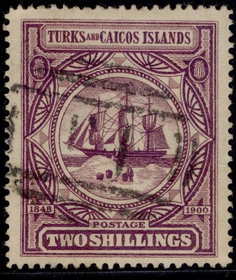 turks-caicos-islands-qv-sg108-2s-purple-fine-used-cat-90