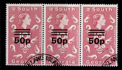 south-georgia-qeii-sg31b-1971-50p-on-10s-magenta-fine-used-cat-48-strip-x3