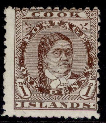 cook-islands-qv-sg5-1d-brown-m-mint-cat-50