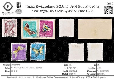 9120-switzerland-sgj152-j156-set-of-5-1954-sc-b238-b241-mi603-606-used-c21