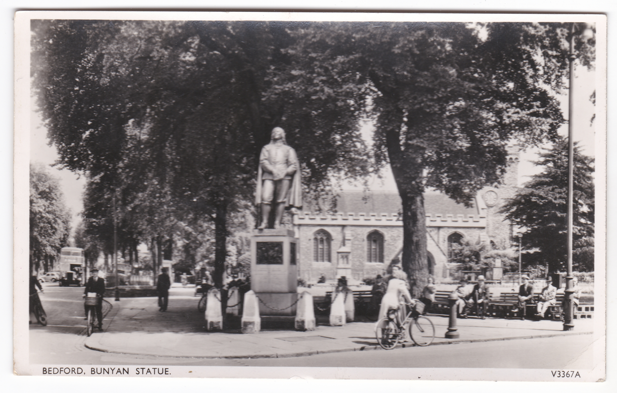 bedford-bunyan-statue-england-postcard-used