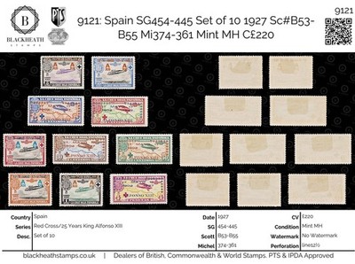 9121-spain-sg454-445-set-of-10-1927-sc-b53-b55-mi374-361-mint-mh-c220