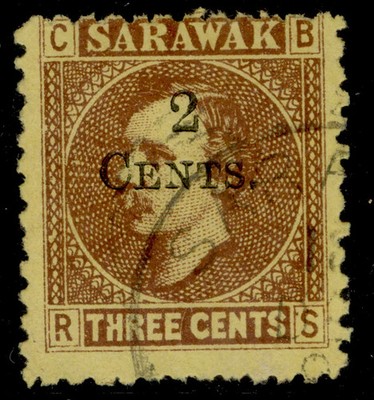 sarawak-qv-sg32-2c-on-3c-brown-yellow-fine-used