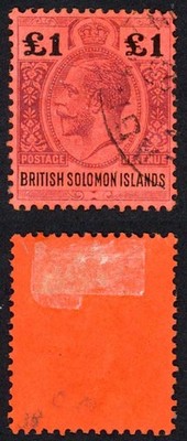british-solomon-is-sg38-kgv-one-pound-purple-and-black-red-cat-130-pounds