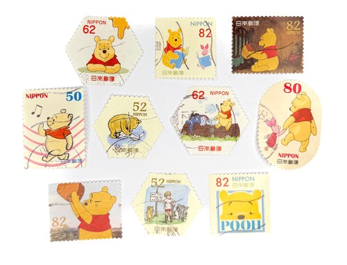 10-x-winnie-the-pooh-used-japanese-postage-stamps-all-off-paper