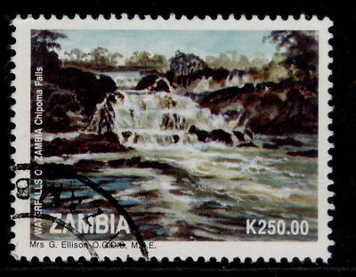 zambia-qeii-sg719-1993-250k-chipoma-falls-fine-used