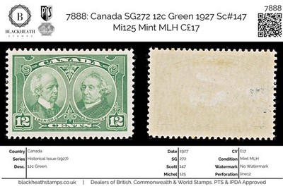 7888-canada-sg272-12c-green-1927-sc-147-mi125-mint-mlh-c17