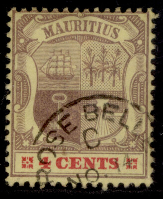 mauritius-qv-sg141-4c-purple-carmine-yellow-fine-used