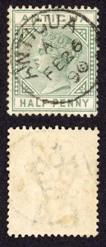 antigua-sg21-1-2d-dull-green-wmk-crown-ca-perf-14-cat-20-pounds