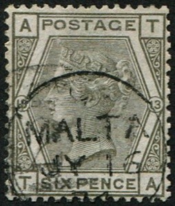 6d-sg-147-pl-13-vfu-perfectly-centred-upright-malta-1874-cds