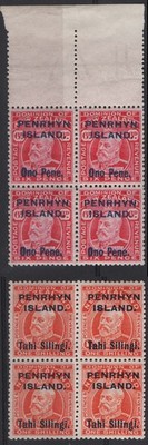 cook-is-1903-penrhyn-6d-rose-red-sg15-surcharges-fine-um-blk-of-4