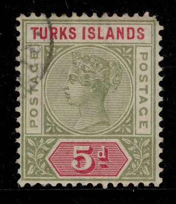 turks-caicos-islands-qv-sg72-5d-olive-green-carmine-used-cat-28