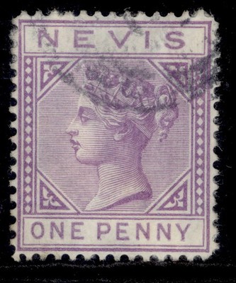 st-kitts-nevis-nevis-qv-sg23-1d-lilac-mauve-fine-used-cat-50-wmk-cc