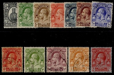 turks-caicos-gv-sg162-173-1922-26-wmk-script-short-set-fine-used-cat-130