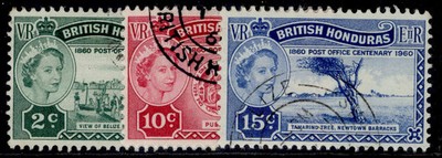 british-honduras-qeii-sg191-193-1960-post-office-centenary-set-fine-used