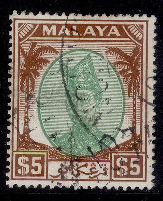 malaysia-trengganu-gvi-sg87-5-green-brown-fine-used-cat-90