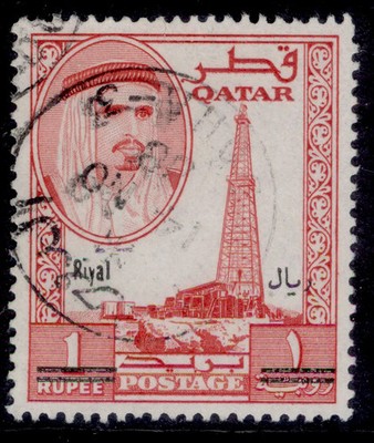qatar-1966-1r-on-1r-scarlet-sg-148-fine-used-cat-65