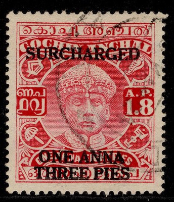 indian-states-cochin-gvi-sg78-1a-3p-on-1a-8p-carmine-fine-used