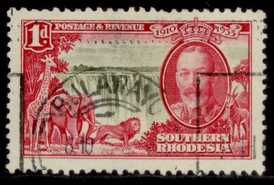 southern-rhodesia-gv-sg31-1d-olive-rose-carmine-silver-jubilee-fine-used