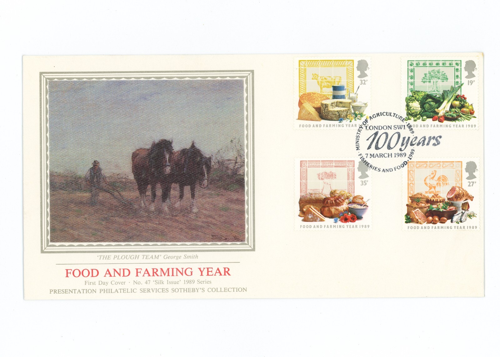 pps-sothebys-silk-no-47-fdc-gb-1989-food-and-farming-sw1-postmark-ref-h2
