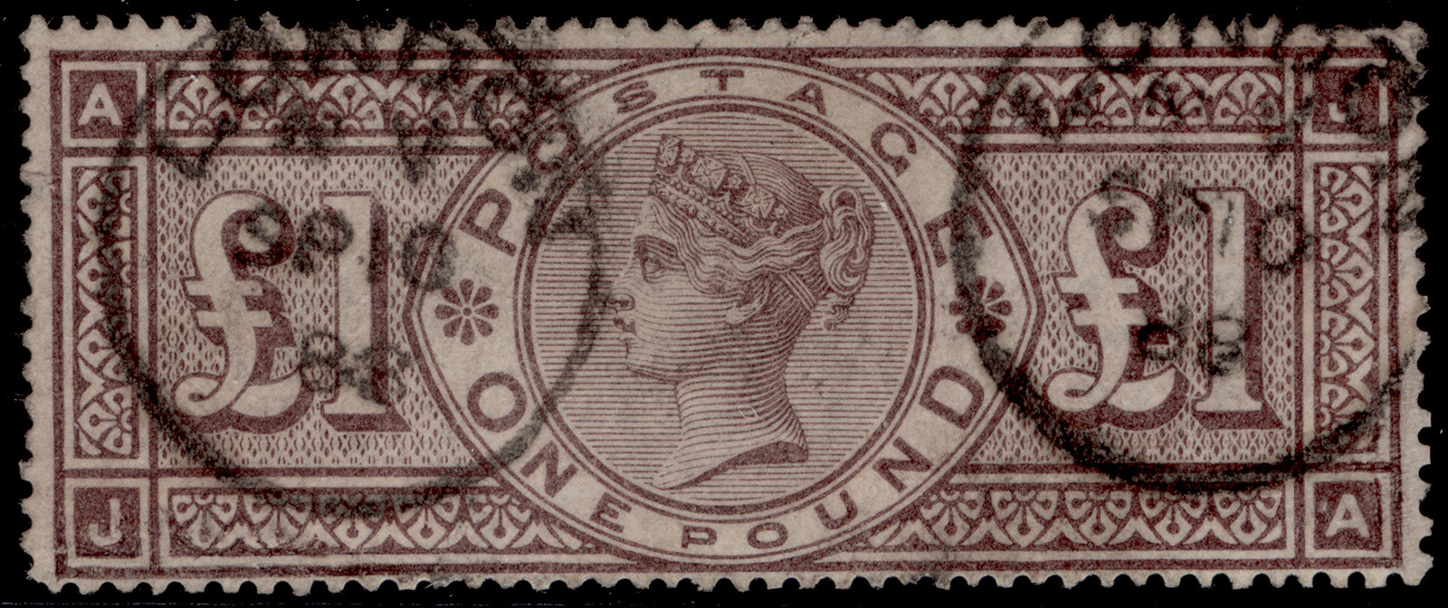 gb-qv-sg185-scarce-1-brown-lilac-wmk-crowns-fine-used-cat-3000-cds-ja