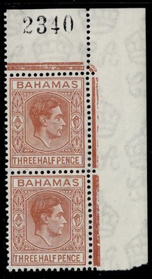 bahamas-gvi-sg151-1d-red-brown-nh-mint-cat-26-marginal-pair
