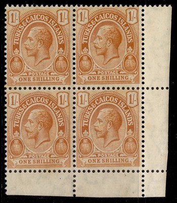turks-caicos-islands-gv-sg137-1s-brown-orange-nh-mint-cat-12-block-x4