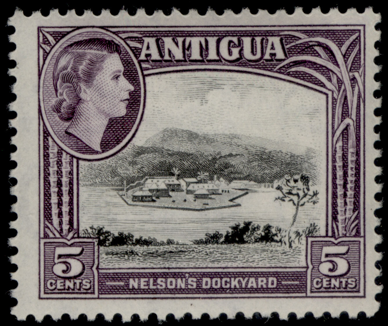 antigua-qeii-sg125-5c-black-slate-violet-nh-mint