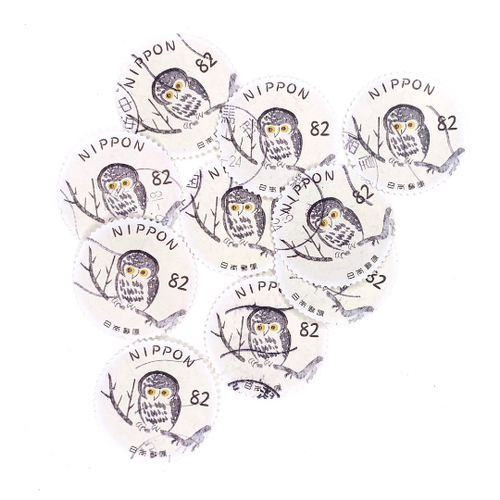 10-x-owl-used-japanese-postage-stamps-all-off-paper-owls
