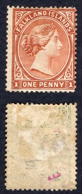 falkland-is-sg20-1d-orange-brown-wmk-ca-reversed-part-gum-cat-65-pounds