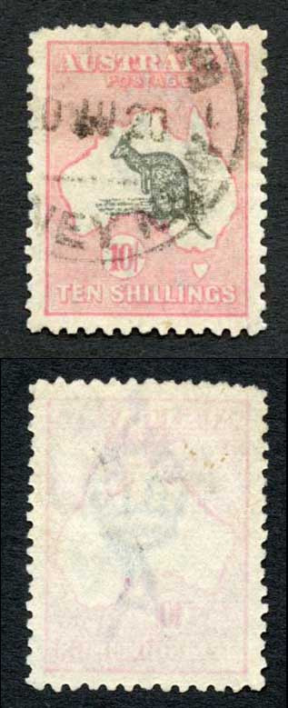 australia-sg43-10-grey-and-pink-kangaroo-wmk-3rd-crown-cat-350-pounds